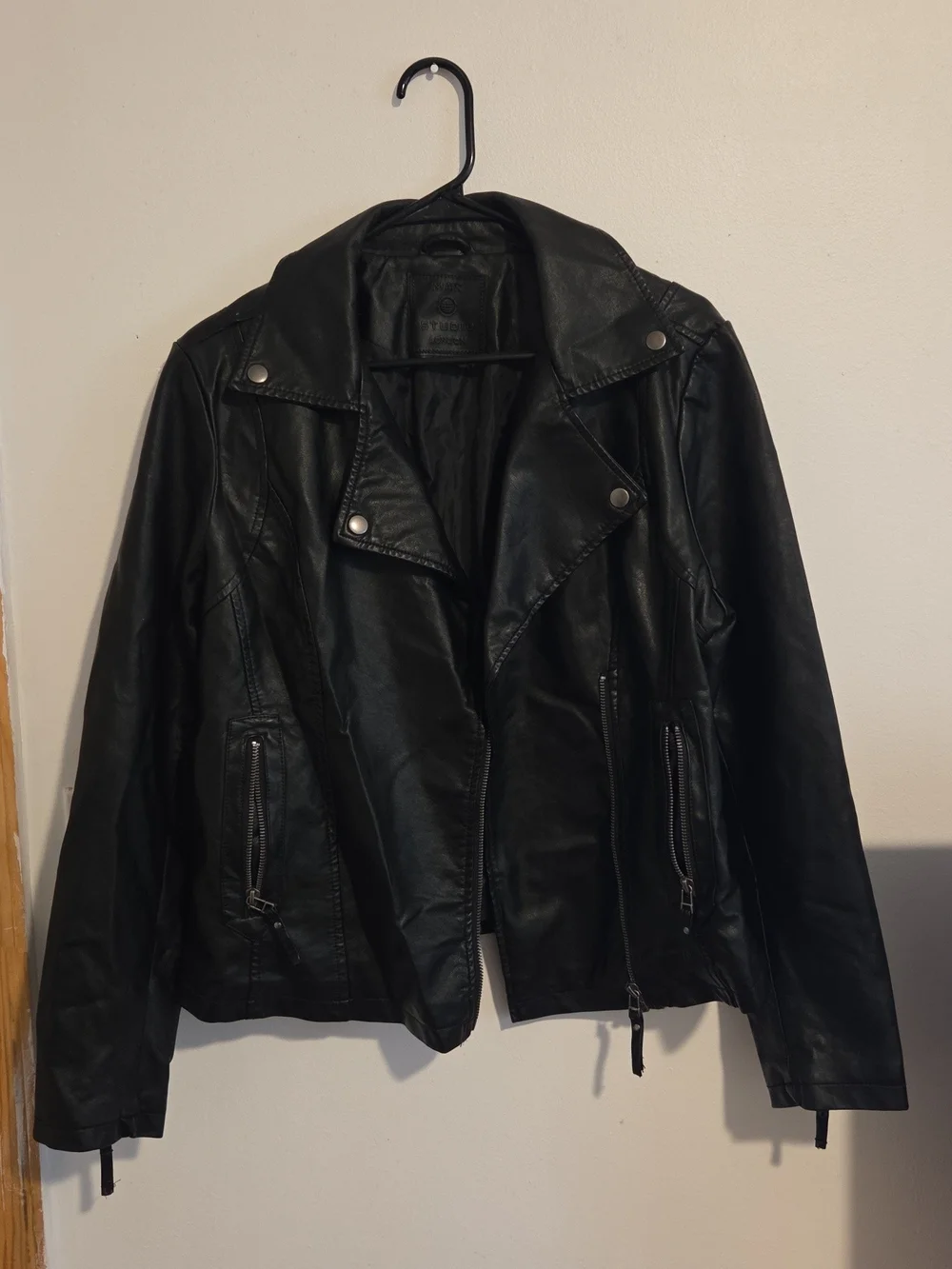Max Studio Black Faux-Leather Moto Jacket